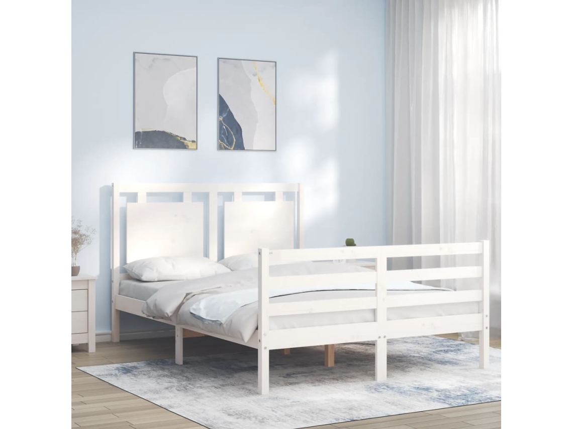 Cama De Matrimonio | Cama Para Adultos | Estructura Cama De Matrimonio Con Cabecero Madera Maciza Blanco