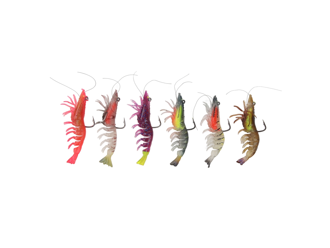 Señuelo artificial de camarón, luminoso, 9 cm, con anzuelo resistente.
