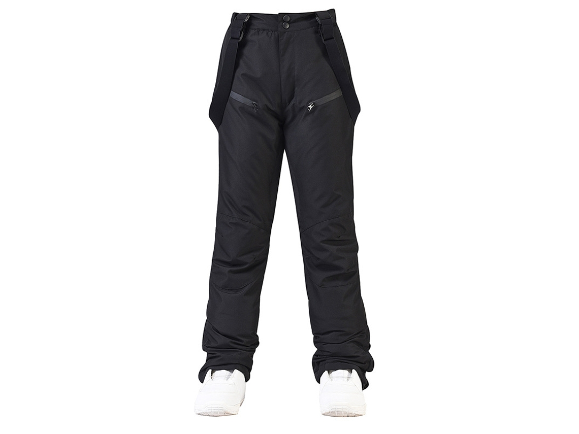 Pantalones de esquí unisex, cálidos, resistentes al viento y al agua, con correas ajustables y desmontables, color negro XL