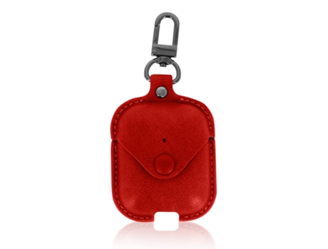 Funda AirPods Aspecto Cuero Liso Mosquetón DEVIA Cowboy Series Rojo