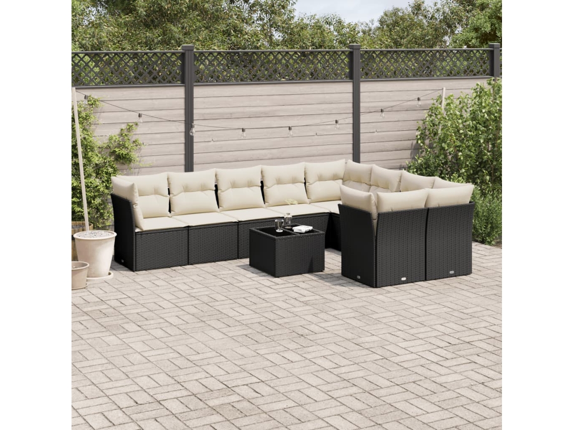 Conjunto de sofá de jardín de 10 piezas con cojines en mimbre sintético negro de DKD Home Decor