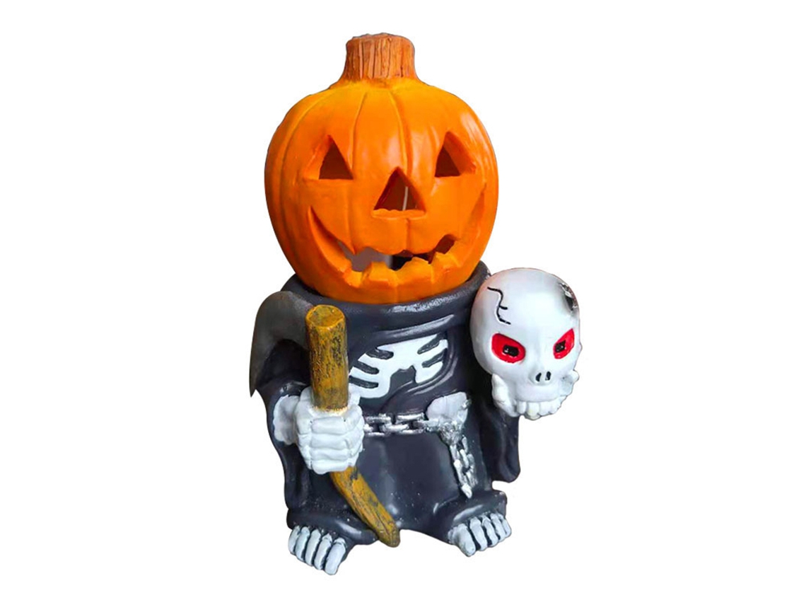 Lámpara Decorativa De Halloween Con Forma De Calabaza Y Caballero Para Jardín, Mesa O Dormitorio. Linterna Nocturna De Resina.