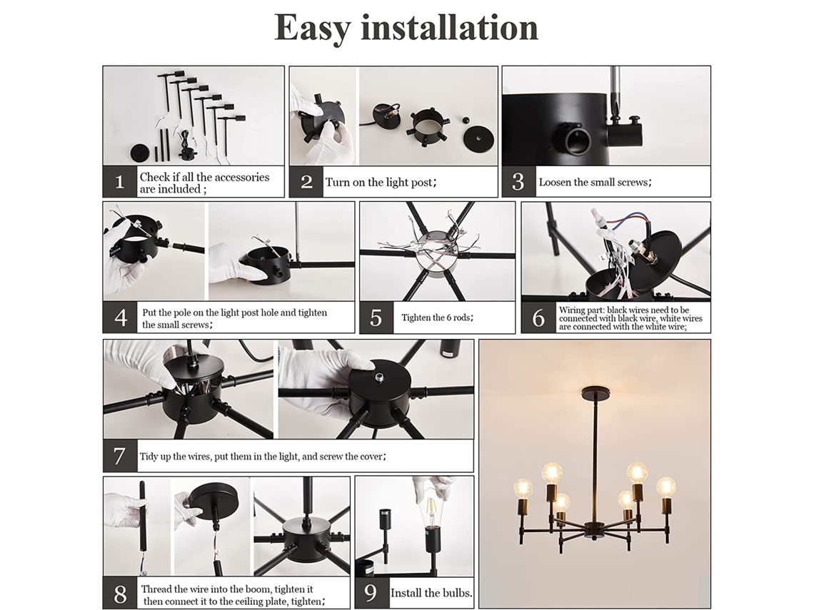 Lámpara De Araña Moderna De Metal De Estilo Industrial Con 6 Luces, Aplique De Techo Semifijo Para Sala De Estar, Cocina Y Dormitorio.