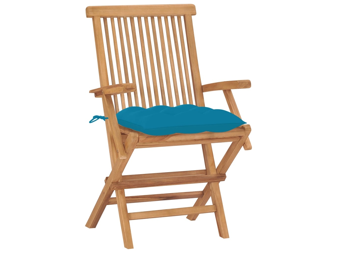 Juego de 2 sillas de jardín con cojines, teca maciza, azul claro, EXCLUSIVA MAISON
