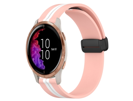 Correa de reloj inteligente para Garmin Venu, correa de silicona de 20 mm con cierre magnético plegable (rosa + blanco)