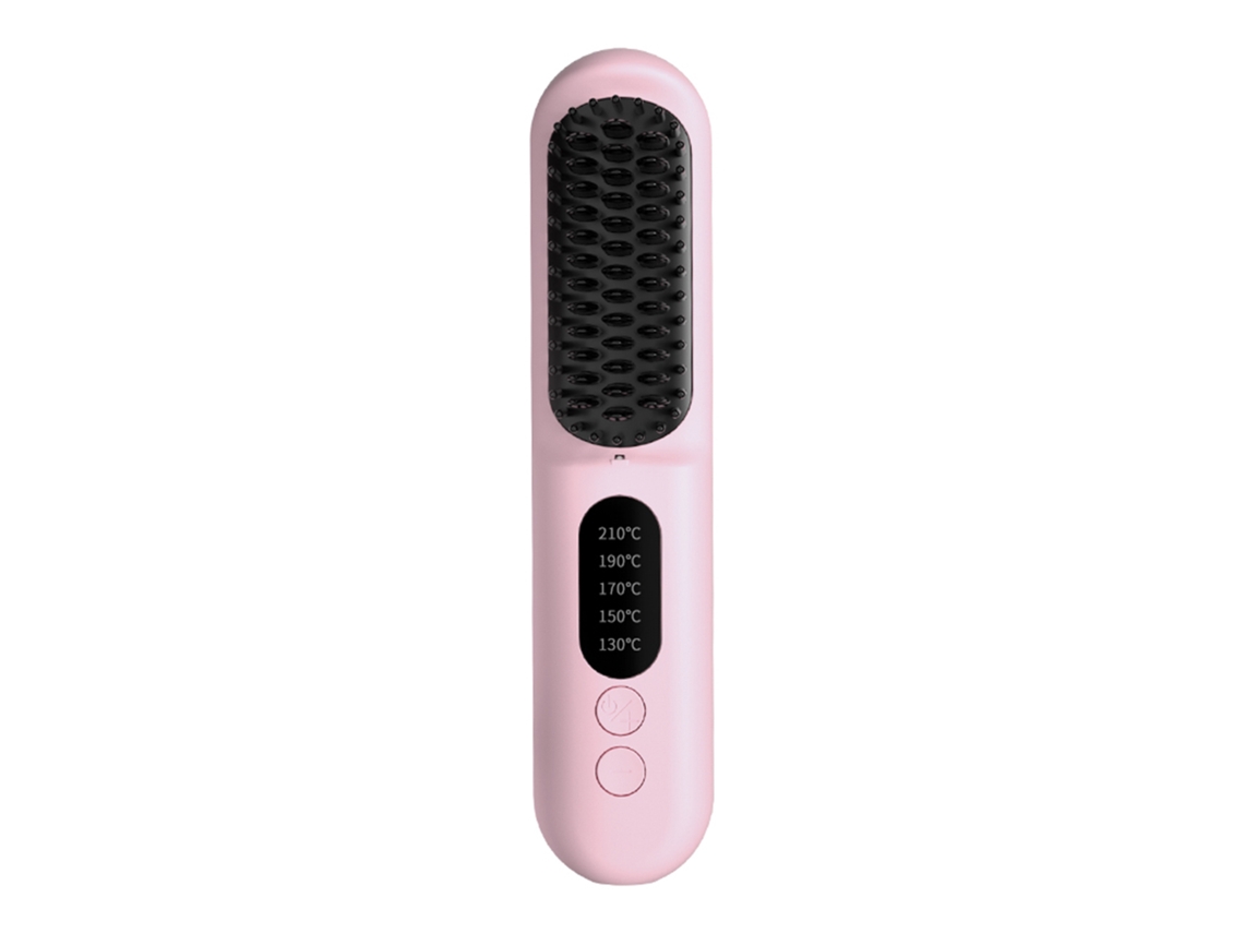 Cepillo alisador eléctrico con iones negativos y 5 configuraciones de temperatura, desde 130°C hasta 210°C.