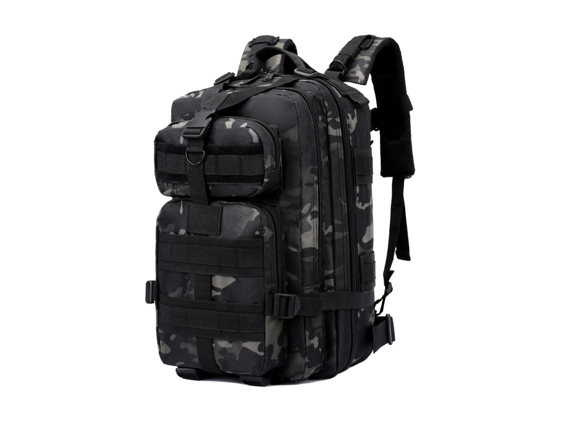 Mochila de nailon de alta densidad con puerto de carga USB y estampado de camuflaje de 30 litros.