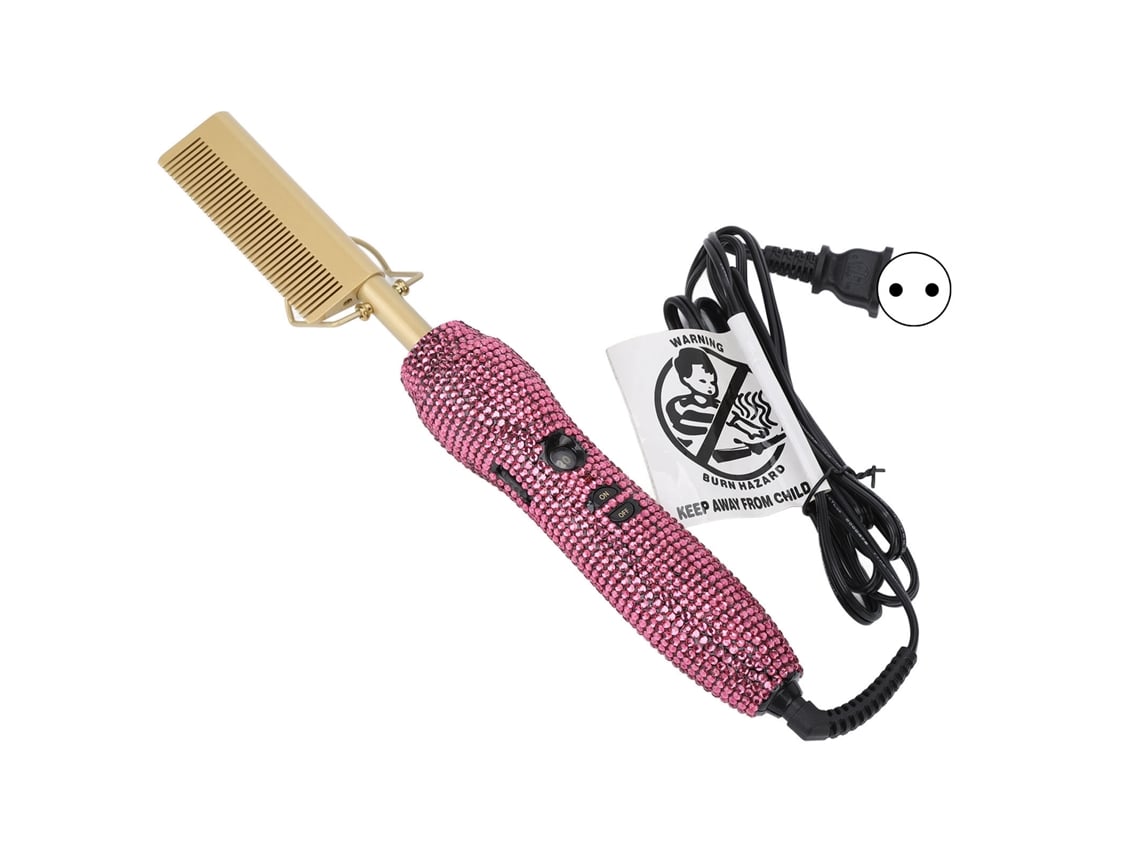 Pincel Plancha De Pelo Con Piedras Strass Calentamiento Rápido Peine Planchador Rosa Rojo Plug Ue 220v