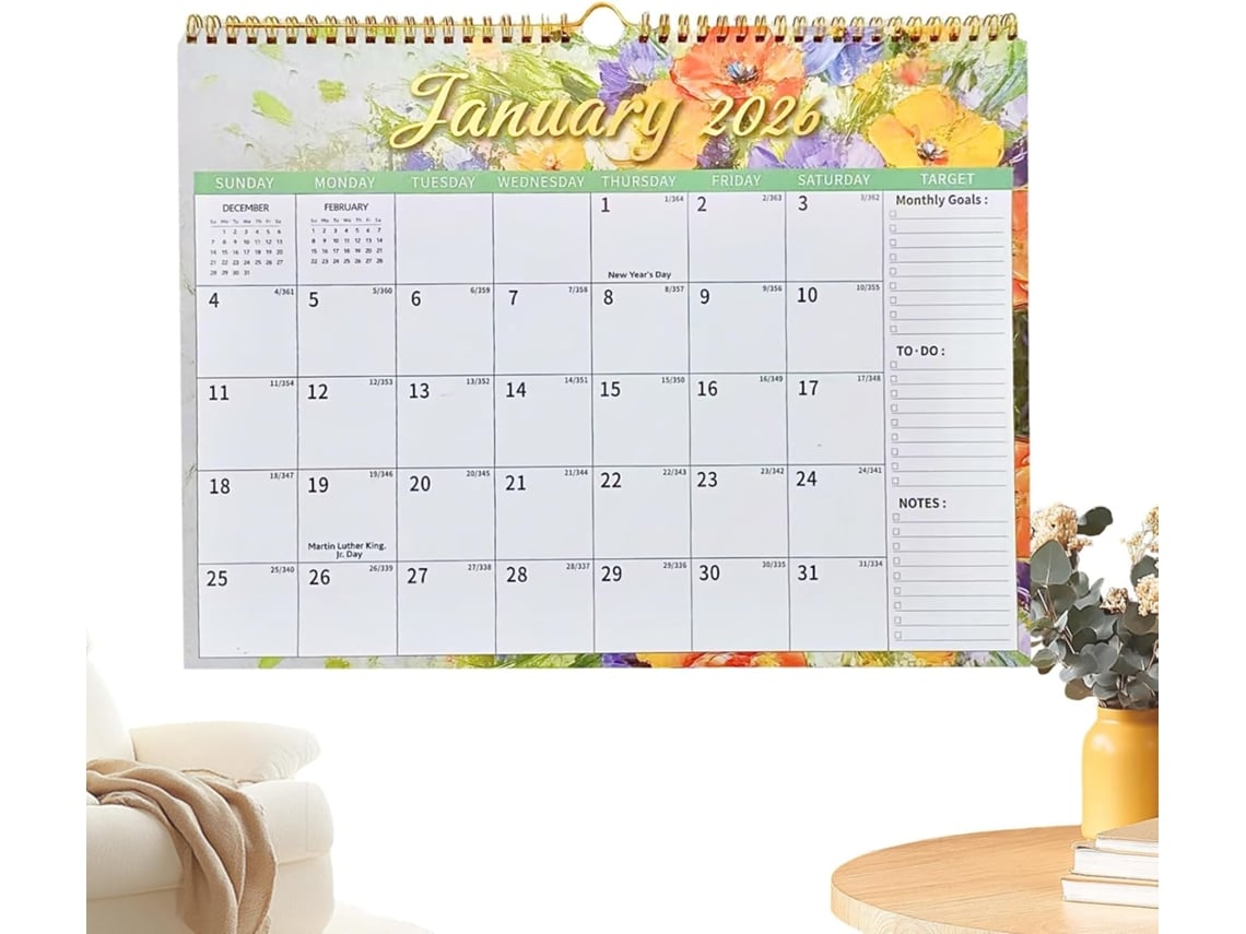 Calendario 2026-2027, Diseño Floral, 36, 8 X 30 Cm, Mensual 2026-2027, 18 Meses, Para Escritorio, Oficina