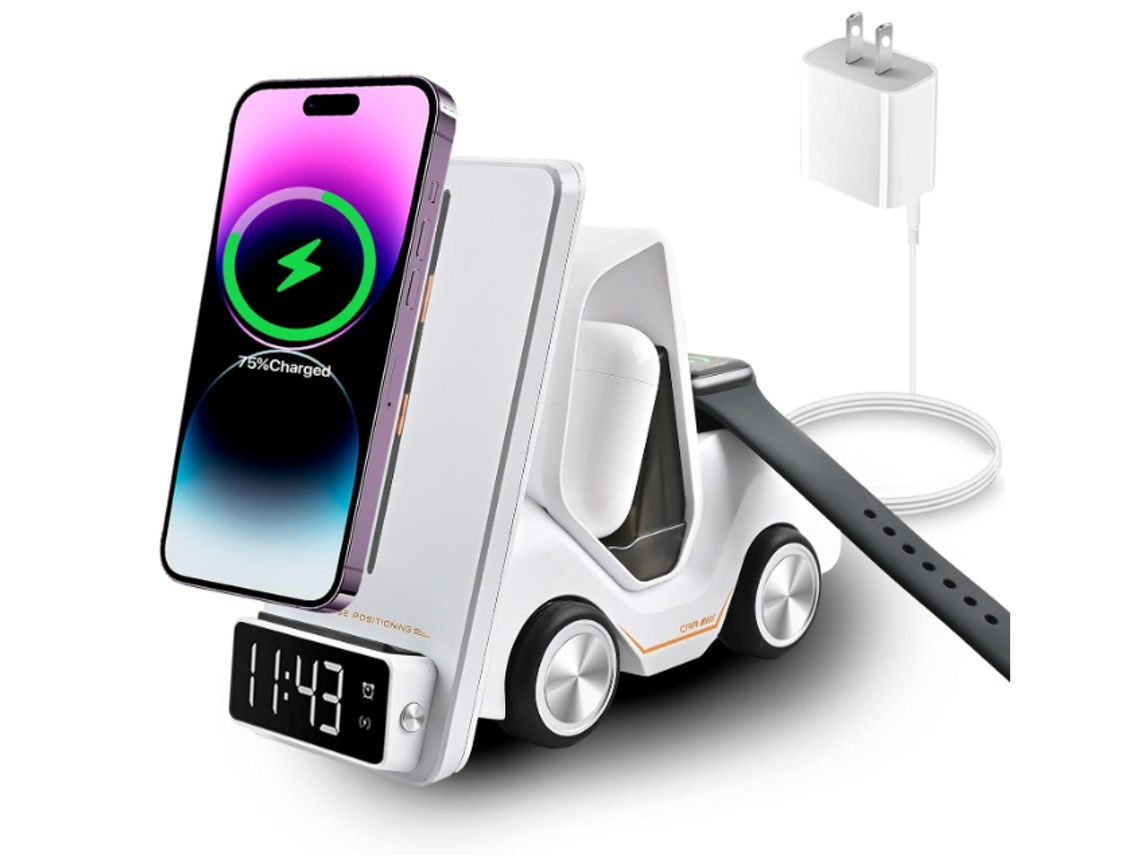 Estación De Carga Inalámbrica 5 En 1 Para Iphone 14/13/12, Airpods Pro/3/2 Y Apple Watch/iwatch Con Soporte De Luz Y Despertador (blanco)