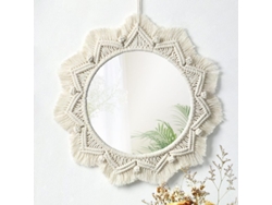 Espejo De Pared Estilo Bohemio Con Flecos De Macramé, Redondo Decorativo, Para Sala De Estar Y Dormitorio, 33 Cm (13 Pulgadas)