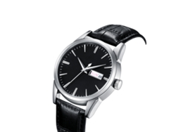 Reloj De Pulsera Para Hombre De Cuero Pu Resistente Al Agua De Cuarzo (caja Plata Correa Negra)