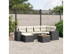 Conjunto de sofá de jardín de 7 piezas con cojines, ratán negro, Dkd Home Decor
