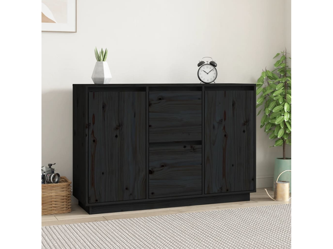 Aparador De Madera Maciza De Pino Negro 111x34x75 Cm