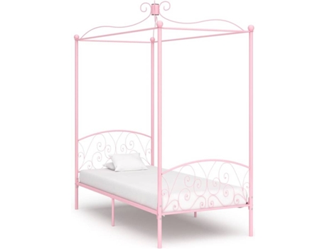 vidaXL Estructura de cama con dosel 100x200 cm metal rosa