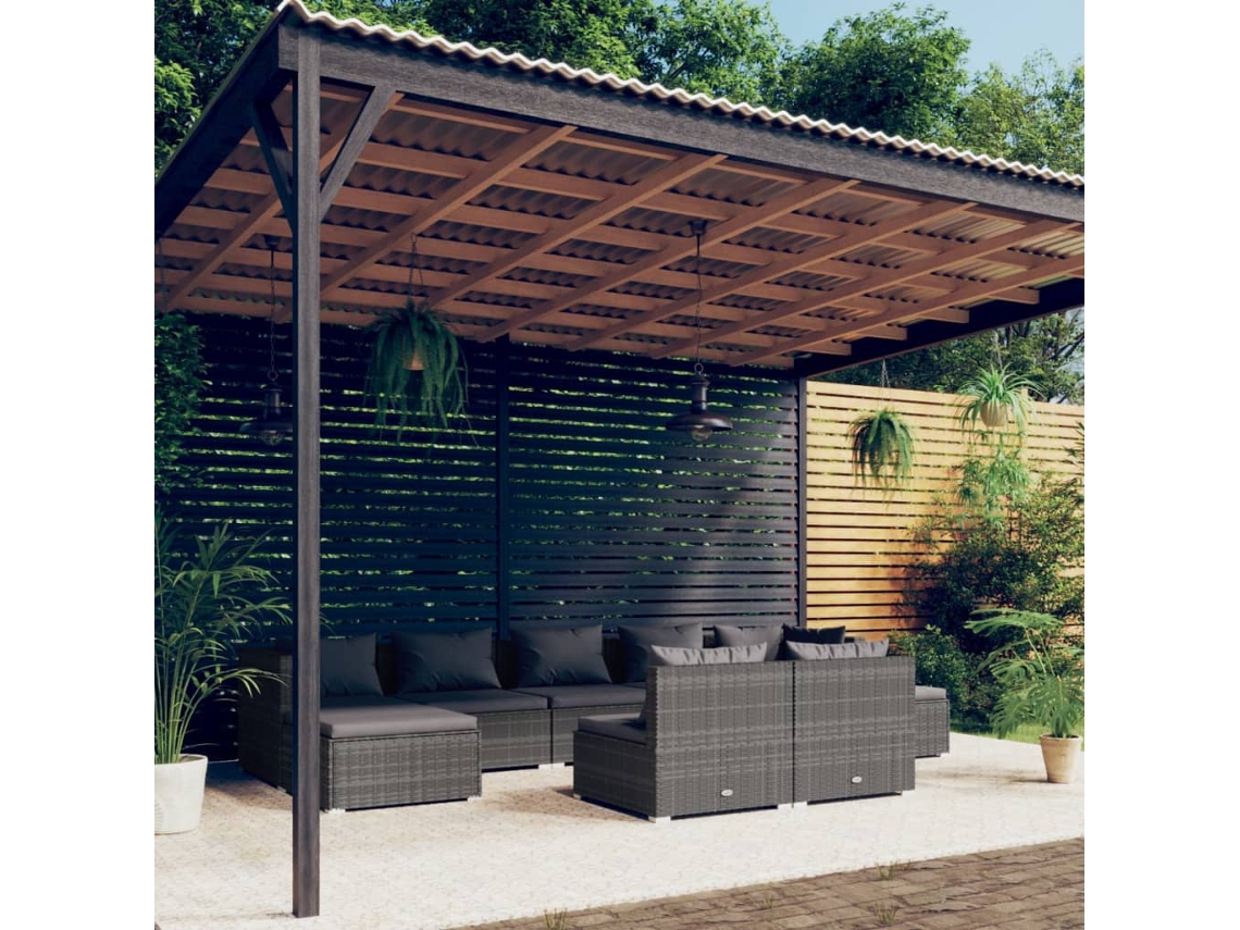 Conjunto de jardín DKD Home Decor de 9 piezas con cojines de mimbre gris