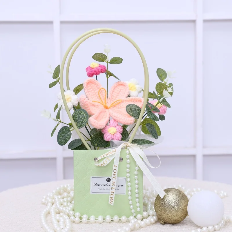 Ramos De Flores Tejidos A Mano, Bolsos De Tela Creativos, Adornos De Escritorio Para El Hogar, Regalos De Recuerdo