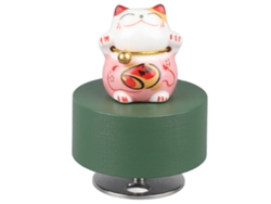 Caja musical redonda rosa con forma de gato de la suerte y una melodía agradable.