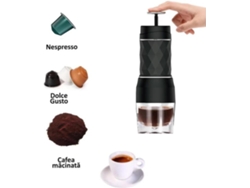 Cafetera portátil, manual, sin electricidad, compatible con cápsulas/café en polvo Eifson (negra)