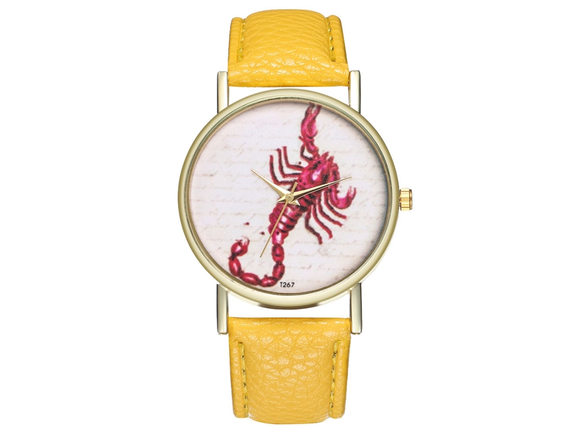 Reloj De Pulsera Zhoulianfa T267-a Amarillo Sencillo Analógico De Cuarzo Con Correa De Pu, Modelo Scorpio.