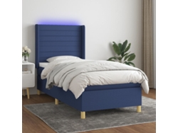 Cama Box Spring Colchón Y Luces Led Tela Azul 90x190 Cm