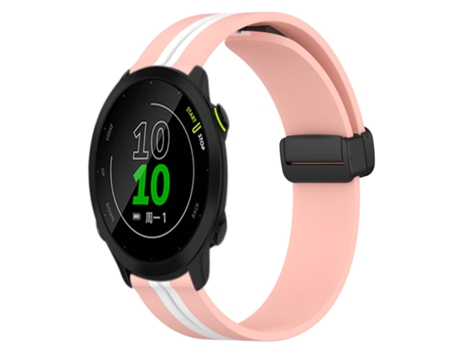 Correa de reloj inteligente para Garmin Forerunner 158, correa de silicona de 20 mm con cierre magnético plegable (rosa + blanco)