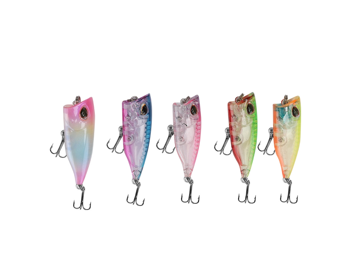 5 Piezas De Señuelos De Pesca Artificiales Flotantes Mini Popper De Plástico, Accesorio De Pesca