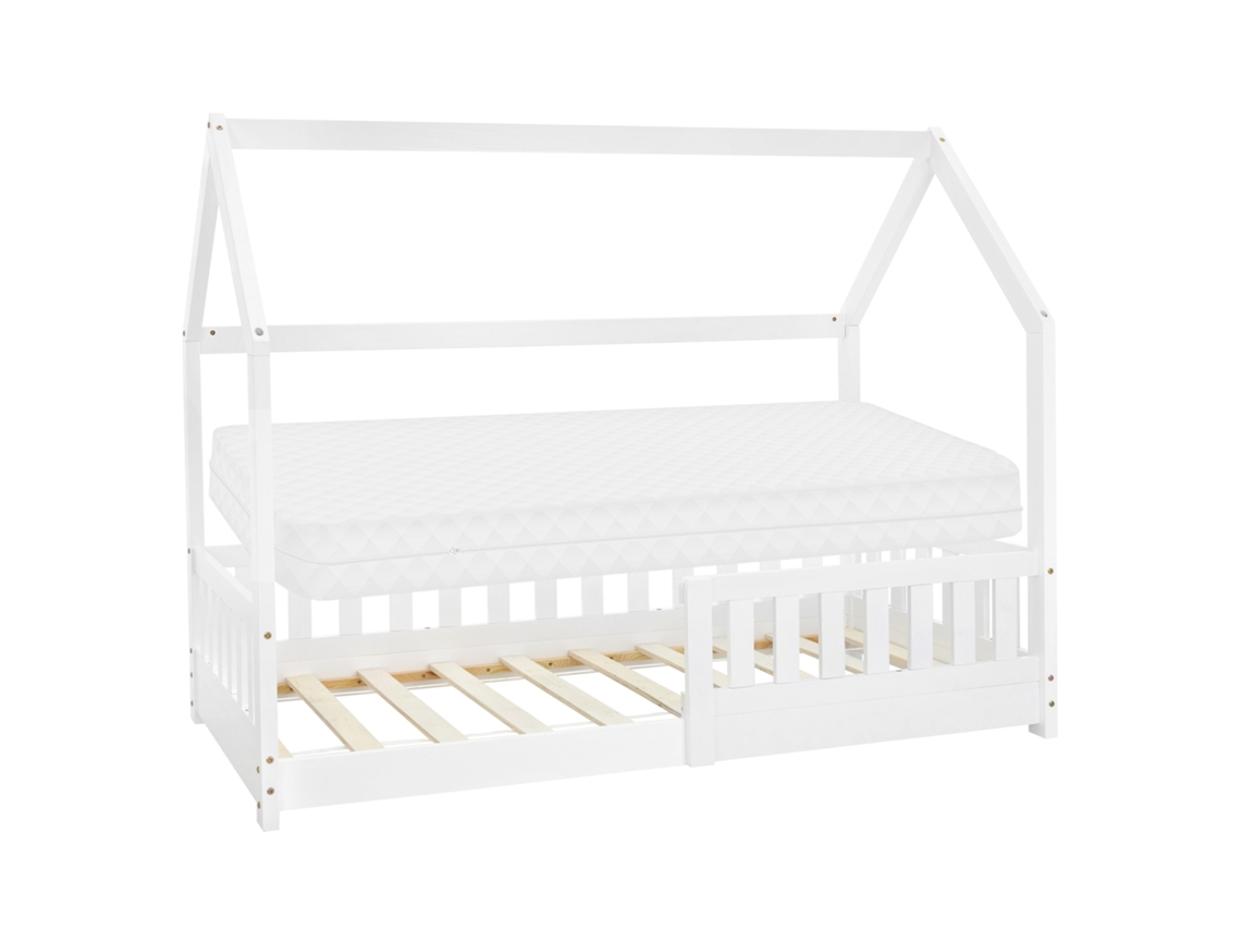 Cama infantil casa ML-Design 80x160cm color blanco con colchón de espuma y proteccion