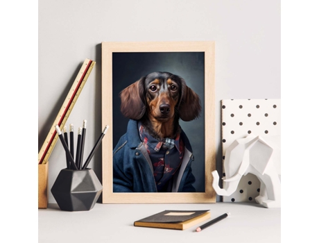 NACNIC Lámina Dachshund Paciente En Estilo Fotografía A Todo Color Divertidas Ilustraciones Realistas De Animales Con Ropa Humana