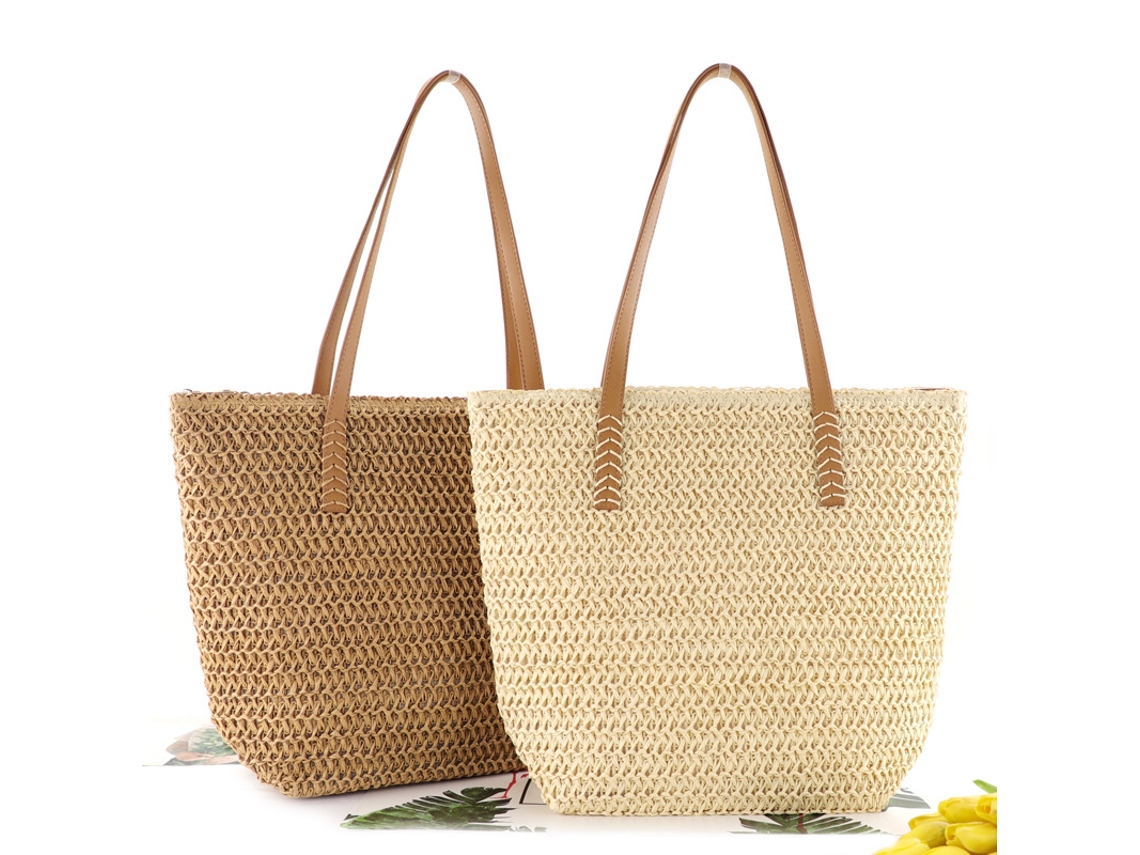 Bolsa Tejida De Moda De Hombro Casual Playa Tomtop Dropshipping Ins Nuevo Estilo Tejida A Máquina De Un Solo Color Para Mujer