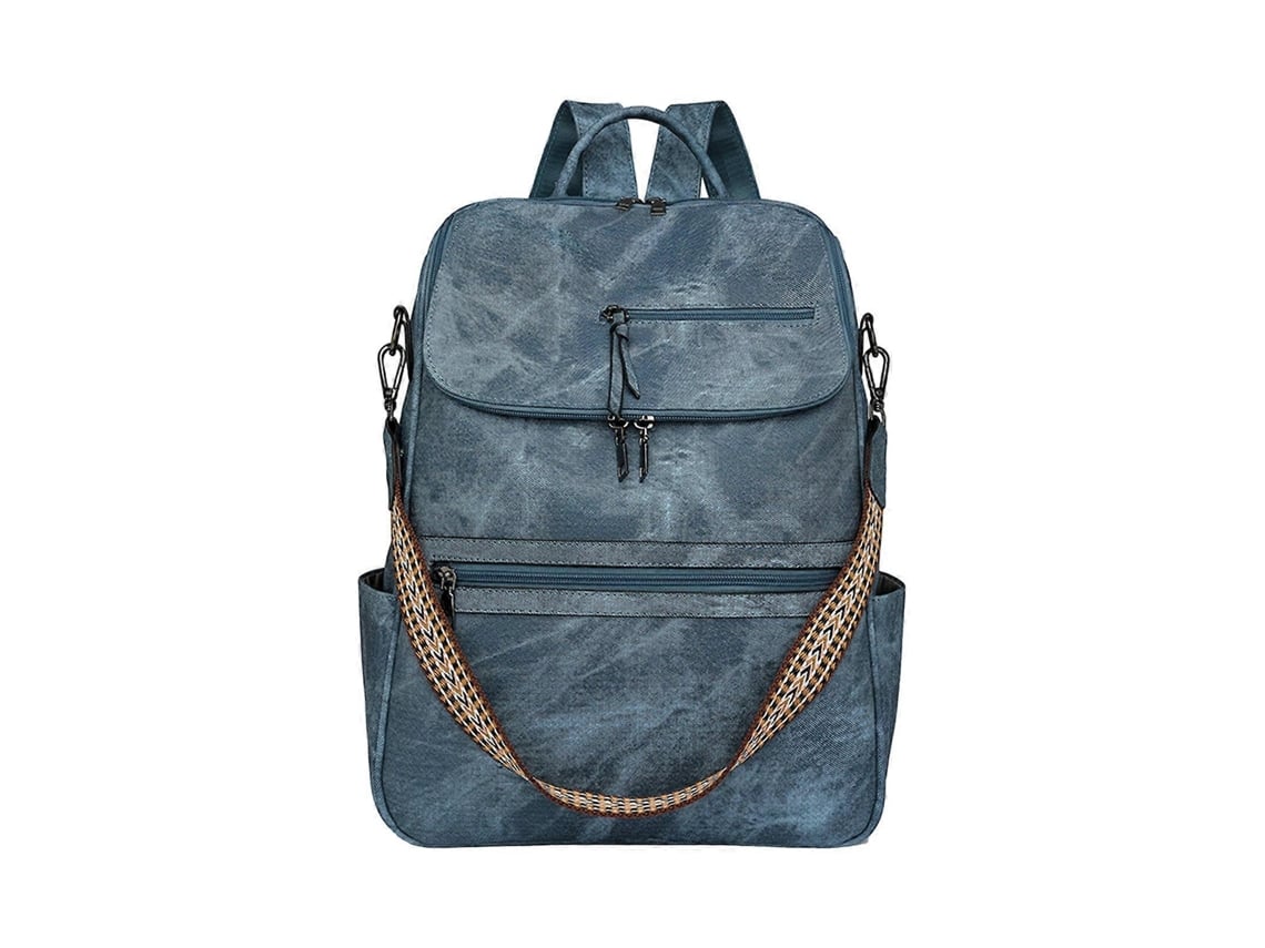Mochila moderna para estudiantes, mochila escolar de piel sintética, mochila de viaje, mochila de gran capacidad, bolsa de viaje azul