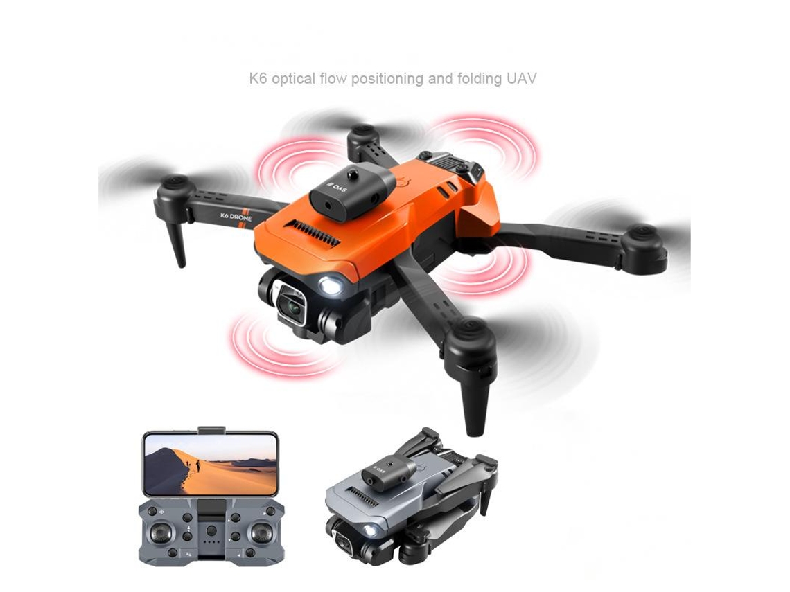 Dron plegable K6 Pro con cámara dual ESC 4K, visión 360° para evitar obstáculos, Bestvite (2 baterías, 15 minutos de autonomía, naranja)
