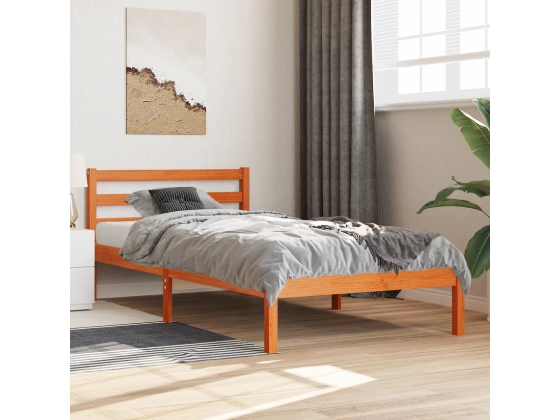 Estructura De Cama Sin Colchón Madera Maciza Marrón 75x190 Cm