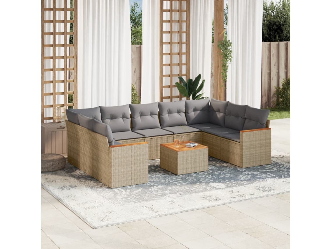 Conjunto de sofá de jardín de 10 piezas con cojines, mimbre sintético beige, Dkd Home Decor