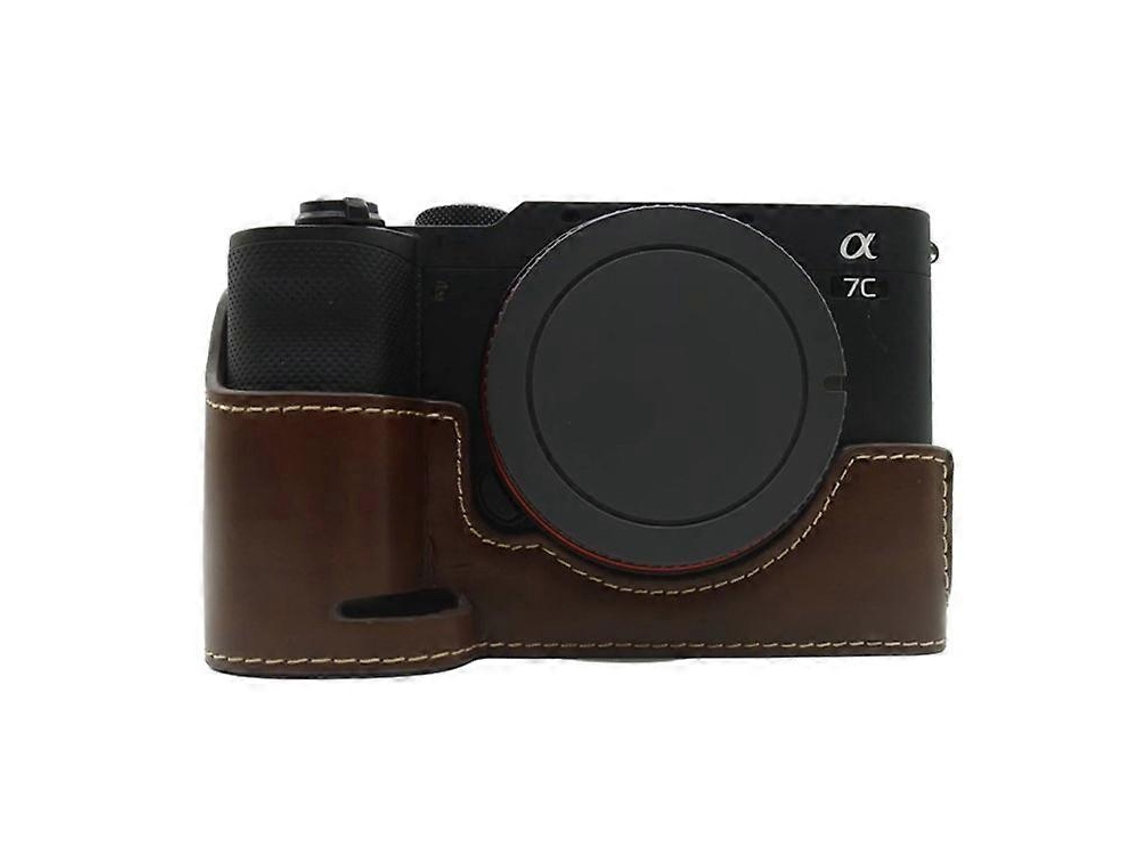 Estuche de piel sintética para cámara compatible con Sony Alpha 7c, con parte inferior protectora y diseño de apertura para batería Facpoet