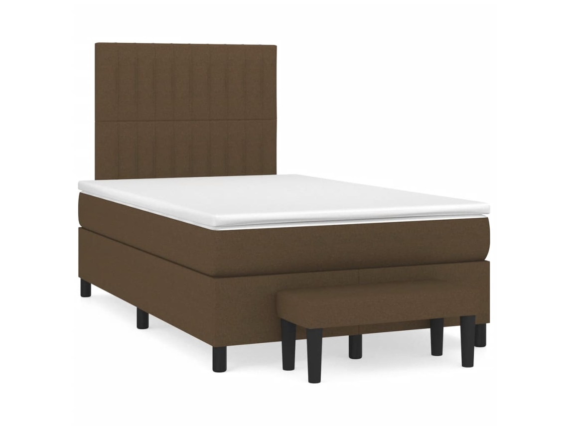 Cama Box Spring Con Colchón Tela Marrón Oscuro 120x190 Cm