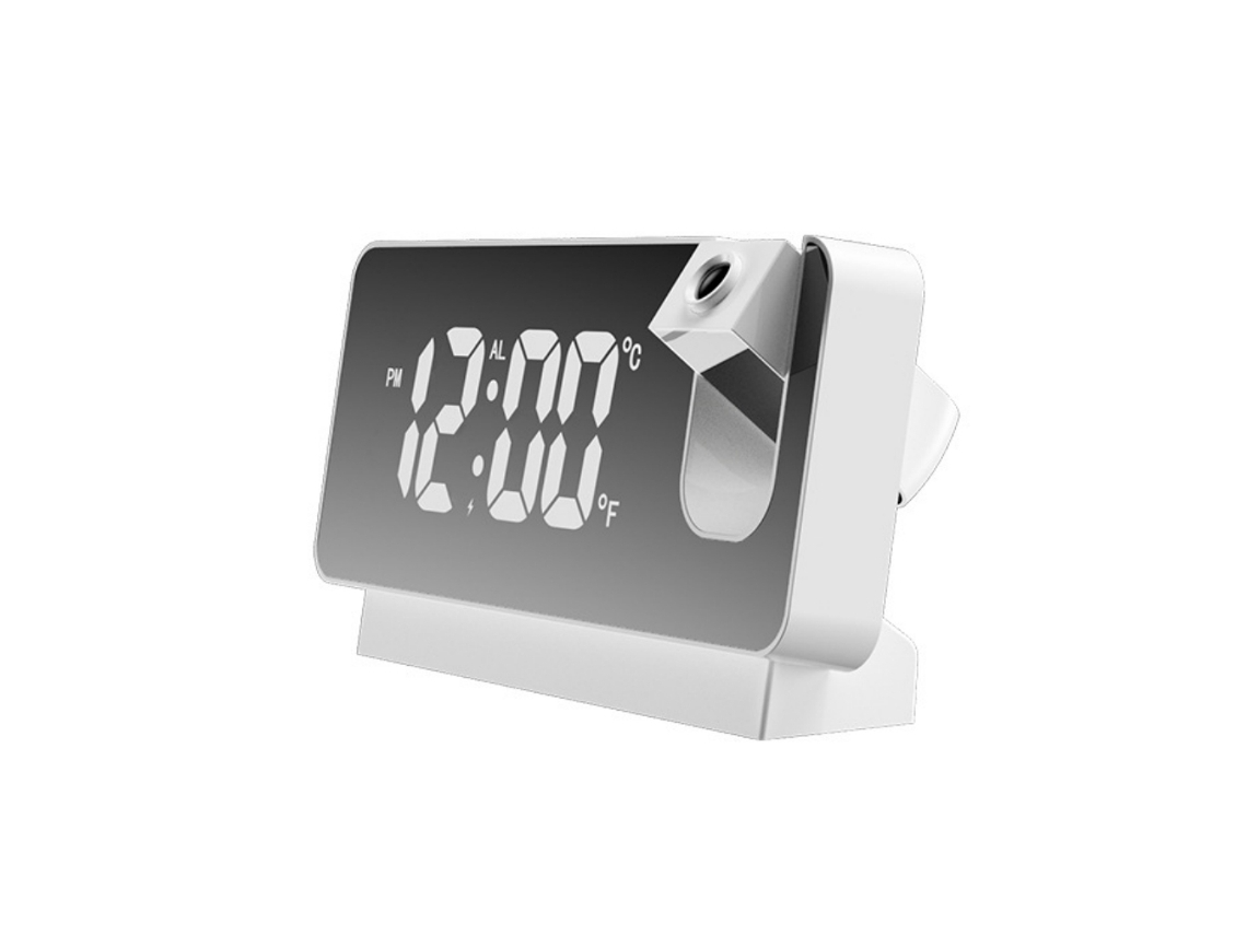 Radio despertador digital con función de proyección giratoria de 180°, proyección para dormitorio, gran pantalla LED, ZYBLSSBB