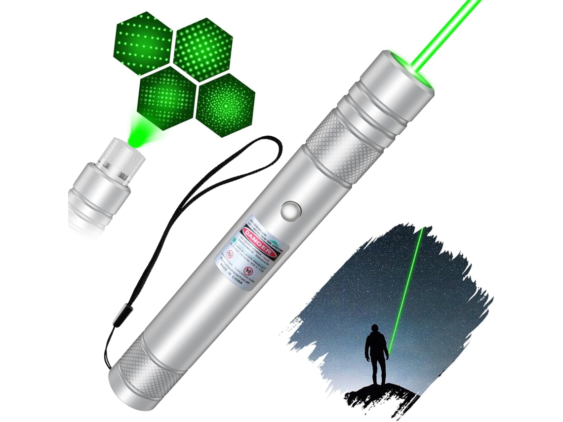 Puntero láser de alta potencia, recargable, de larga distancia, luz verde, para astronomía/plata Gertiz