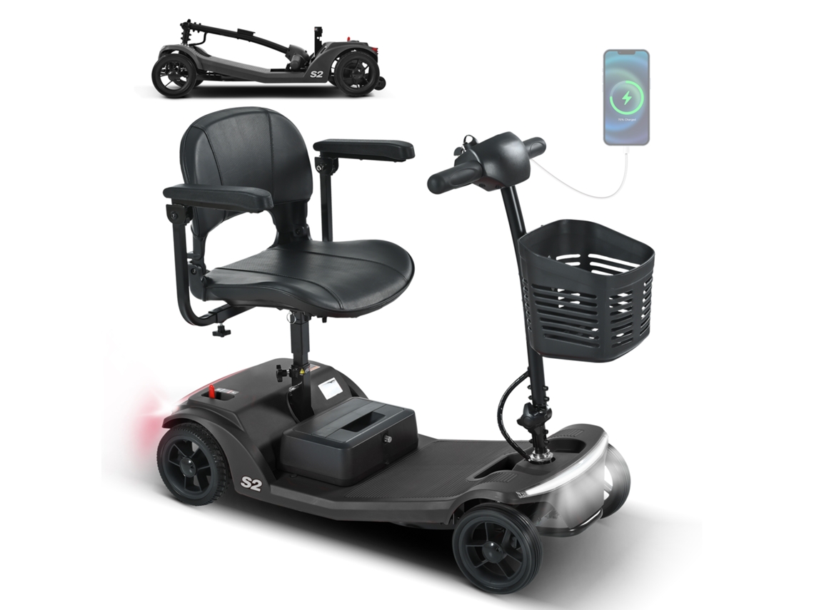 Scooter Elétrica 4 Rodas S2 Preta – 136 Kg, Bateria Removível, Usb, Sem Carta