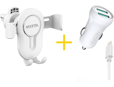 Kit Cargador Auto para iPhone 12 Pro Max ACCETEL SP118 (2.4A - Lightning - Blanco)