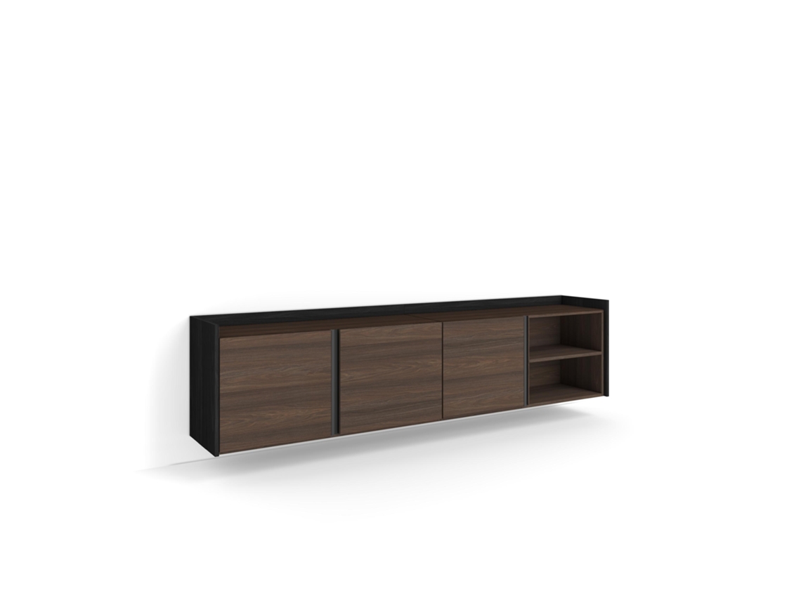 Mueble Tv, Televisión, 207x35x50cm, Para Tv Hasta 80", Colgado, Suspendido, Roble Oscuro Y Negro