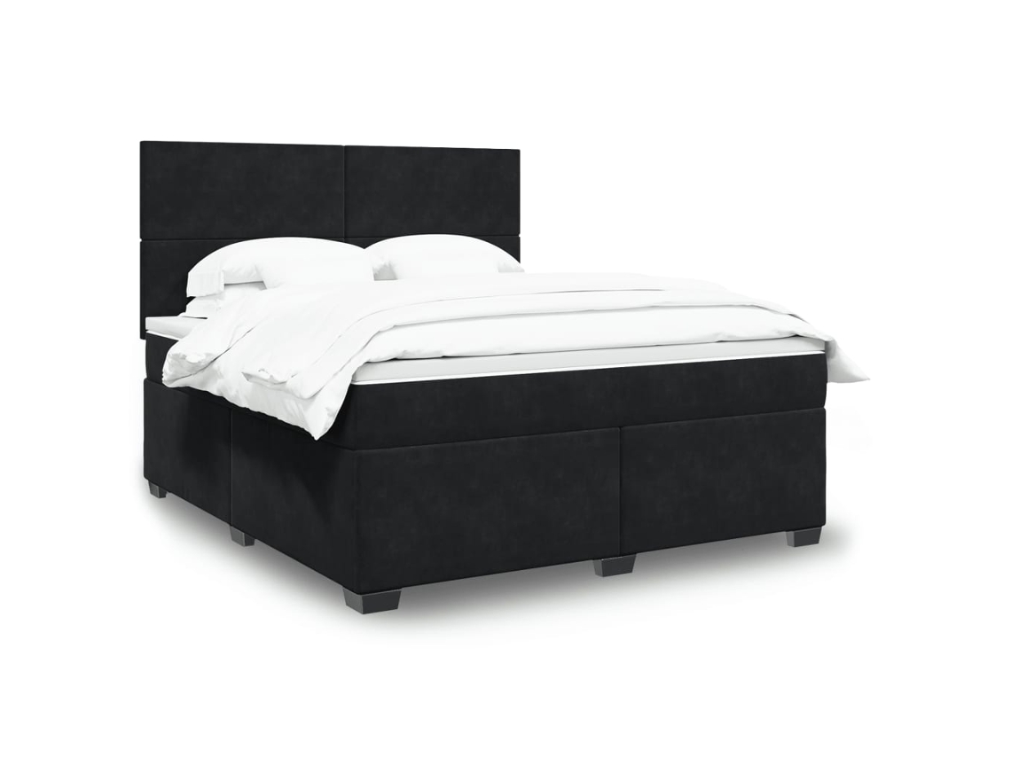 Cama Box Spring Con Colchón Terciopelo Negro 180x200 Cm