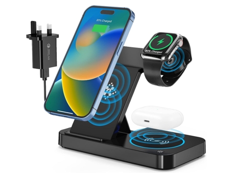 Cargador inalámbrico, soporte de carga inalámbrica rápida de 18 W para iPhone 14/13/12/11/XS/X/8 Series, soporte de cargador de teléfono y reloj (n...