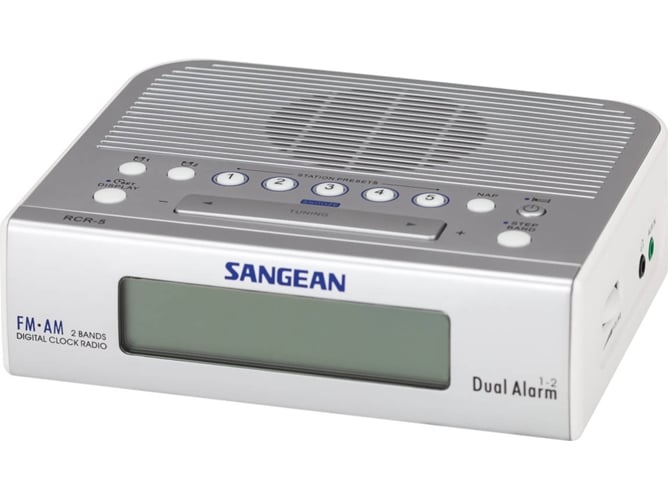 Radio Despertador SANGEAN RCR-5 (Blanco - Digital - AM/FM - Corriente - Alarma Doble - Función Snooze)