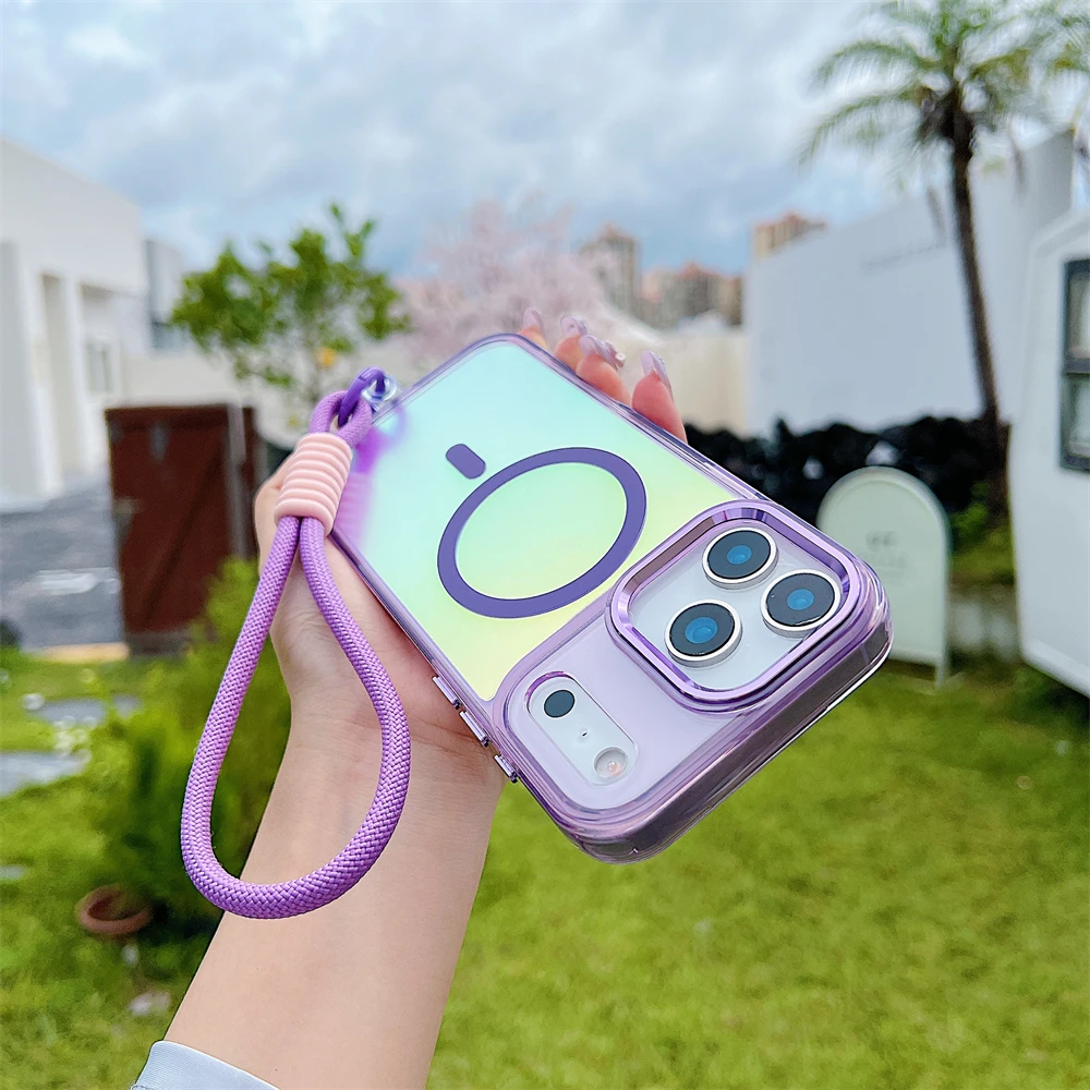 (morado, Iphone 16) Funda Protectora Magnética De Alta Calidad, Resistente A Golpes Y Con Carga Inalámbrica, Con Cordón.