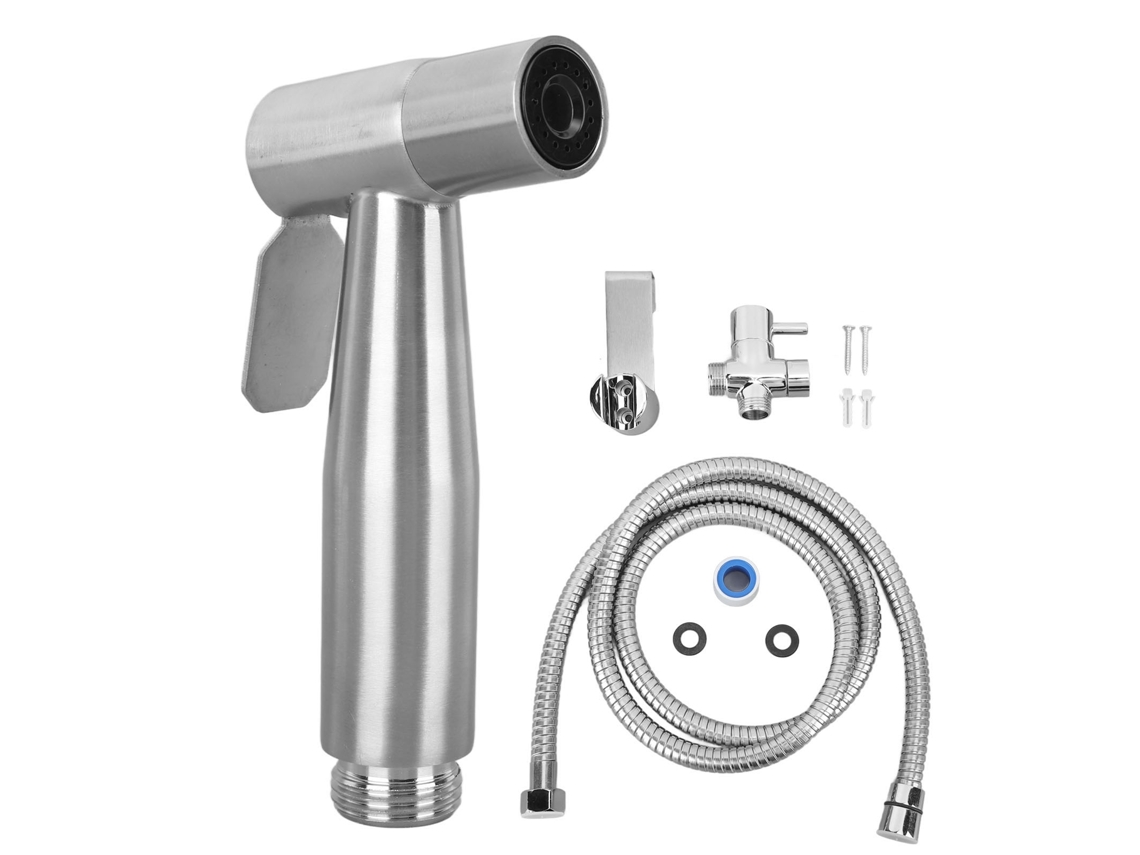 Rociador de baño de acero inoxidable con soporte para descarga manual, 1/2 pulgada.