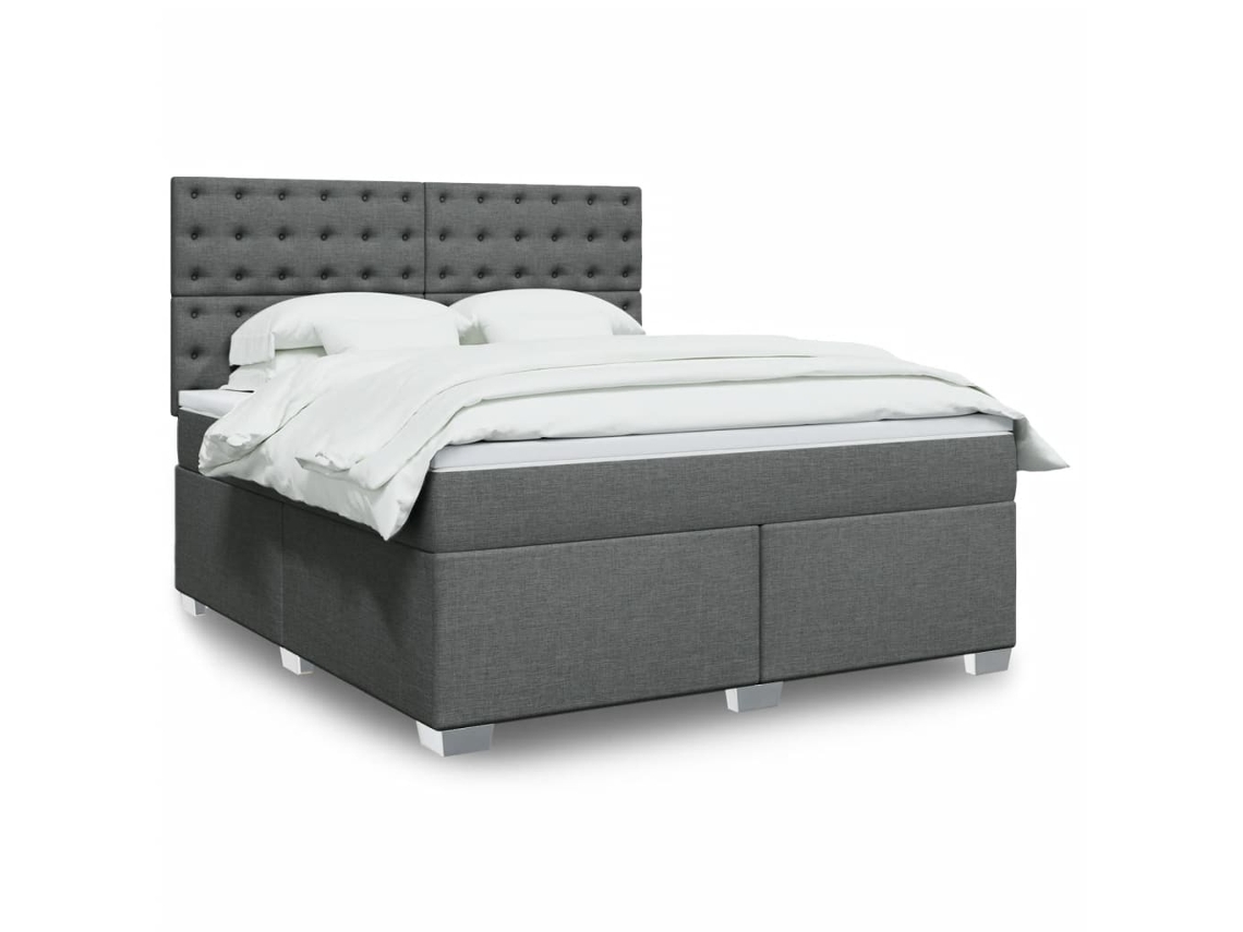 Cama Box Spring Con Colchón Tela Gris Oscuro 180x200 Cm