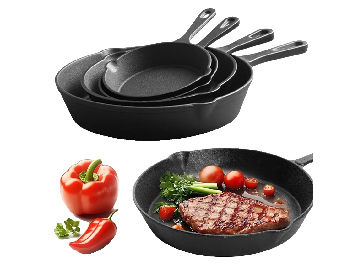Conjunto De Utensílios De Ferro Fundido, Pré-temperado, Cozinha Versátil, 4pcs