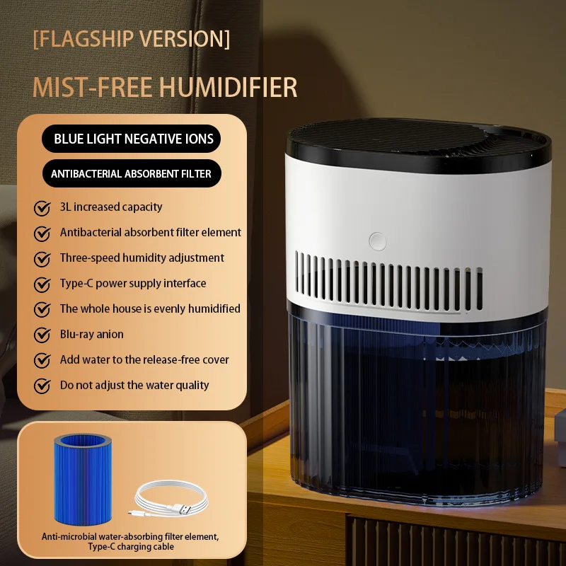 Humidificador ultrasónico de sobremesa (blanco): silencioso y sin niebla.