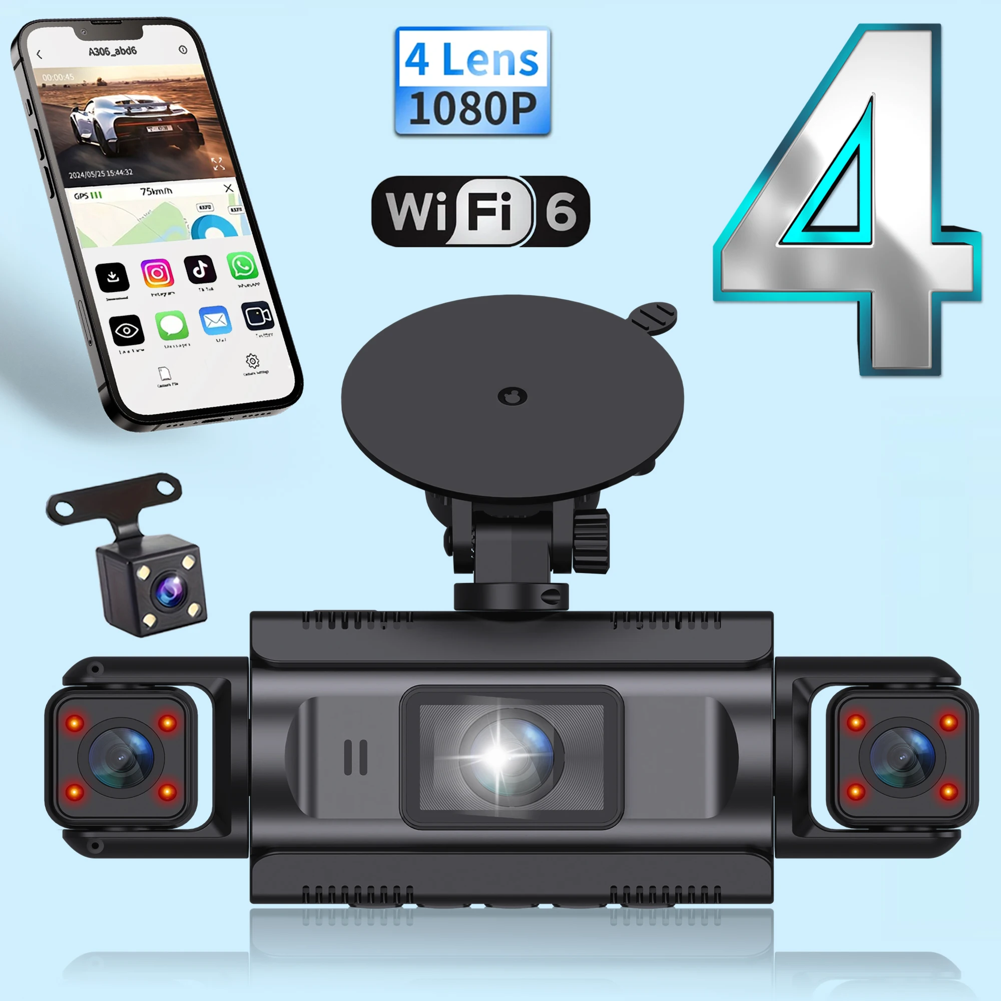 (tarjeta De 64g, Sin Kit De Cableado) Cámara Para Tablero De Automóvil Con Wifi, Full Hd 1080p.